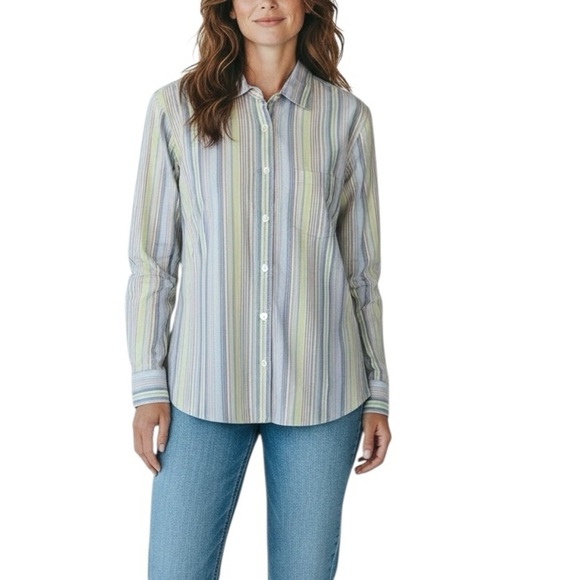 Lands' End Tops - Lands' End Button Up Striped Shirt Office Business Casual Preppy 1X 16W-18W NWT
